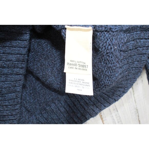 LL Bean Cotton Ragg Sweater Funnelneck Pullover Fair Isle Navy M Pet - Picture 5 of 9
